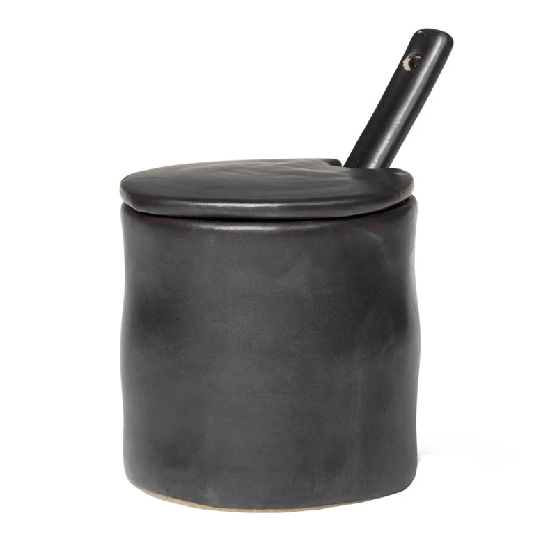 Ferm LIVING Flow Jam Jar With Spoon, Black 3 Ferm LIVING Flow Jam Jar With Spoon, Black