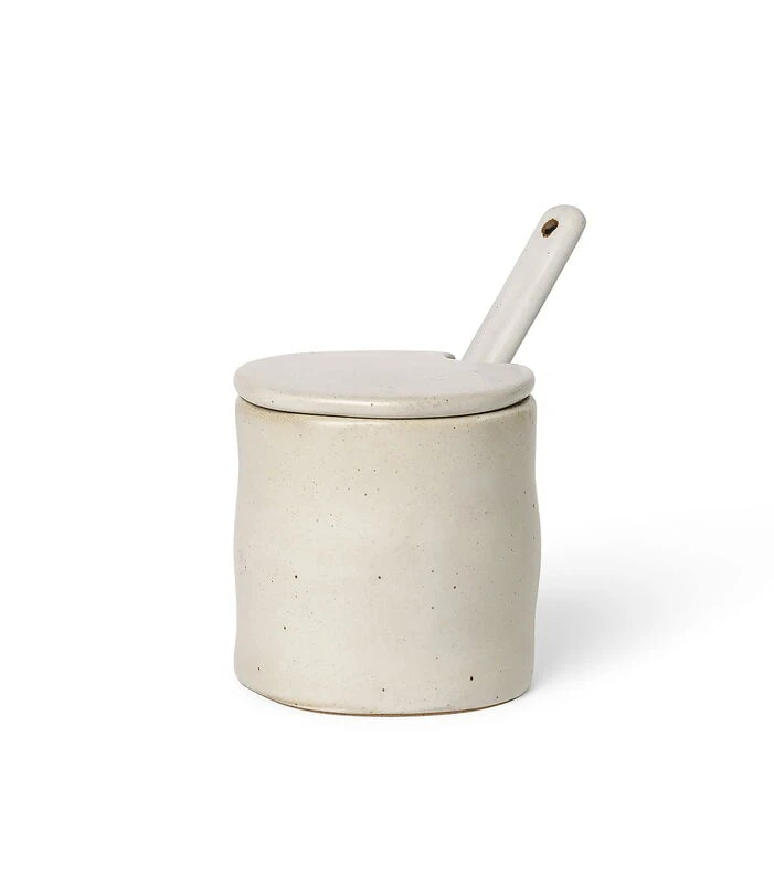 Ferm LIVING Flow Jam Jar With Spoon, Off - White Speckle 4 Ferm LIVING Flow Jam Jar With Spoon, Off - White Speckle - Image 2